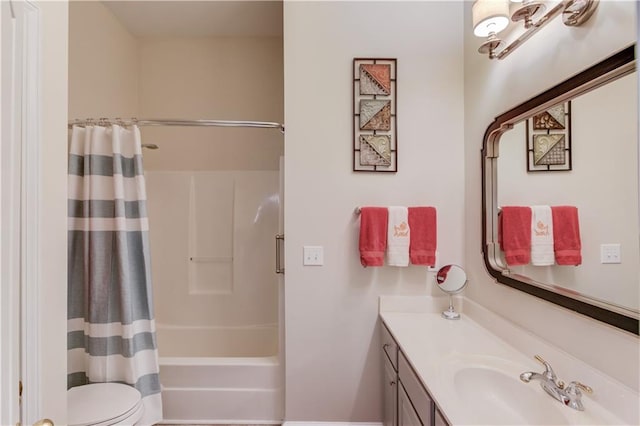 full bathroom featuring vanity, toilet, and shower / tub combo with curtain