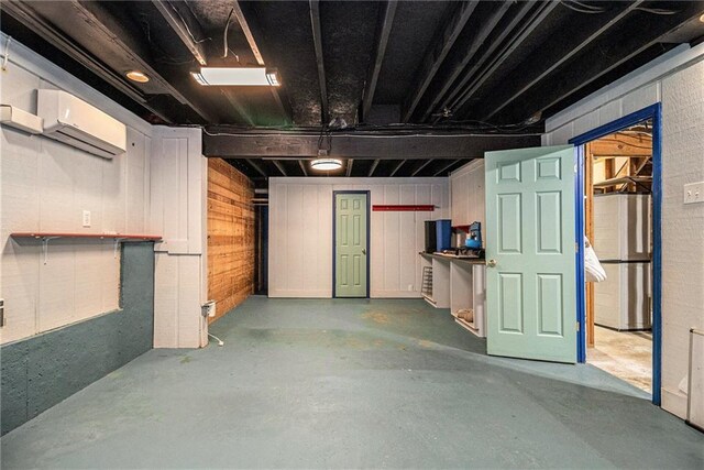 4272 Glenlake Dr NW, Kennesaw, GA 30144 - basement featuring a wall mounted AC and wood walls
