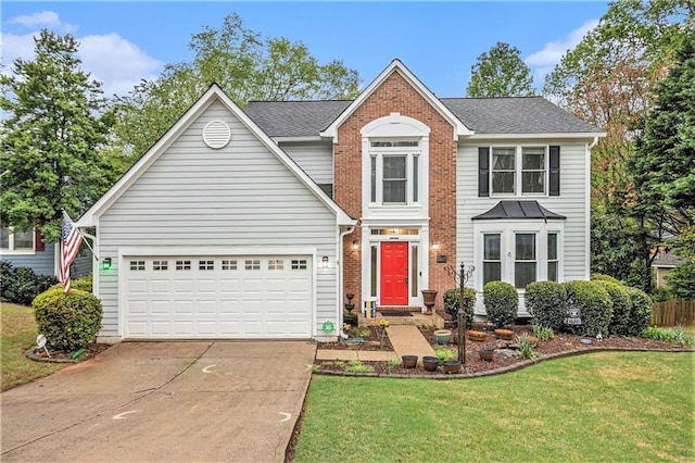 4272 Glenlake Dr NW, Kennesaw, GA 30144 - view of front of house featuring concrete driveway, a front lawn, brick siding, and a shingled roof