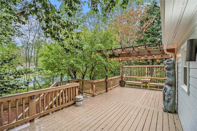 4272 Glenlake Dr NW, Kennesaw, GA 30144 - wooden terrace with view of wooded area