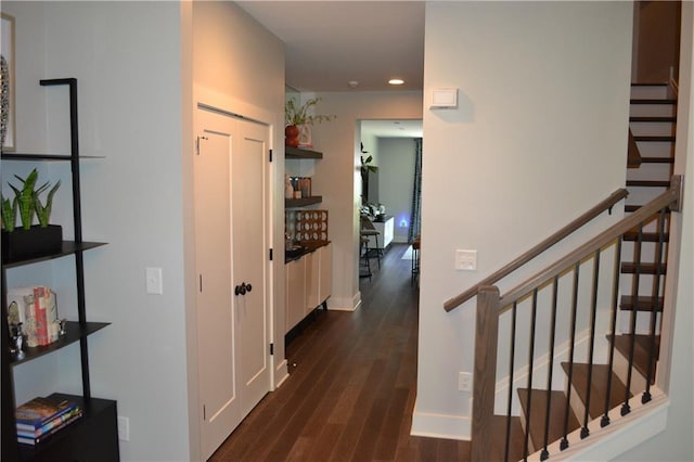 1350 May Ave Unit 14, Atlanta, GA 30316 - corridor with recessed lighting, baseboards, dark wood-style floors, and stairs