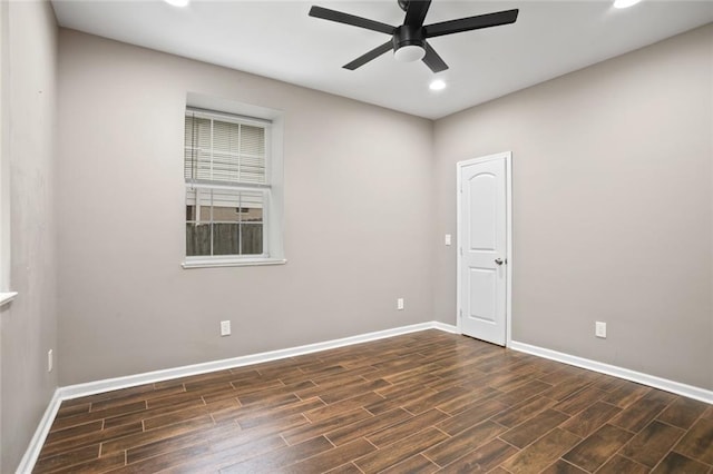 1684 Braeburn Dr SE, Atlanta, GA 30316 - unfurnished room featuring ceiling fan, dark wood finished floors, baseboards, and recessed lighting