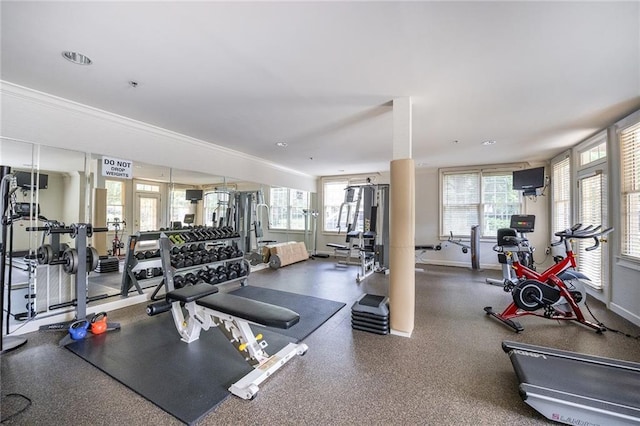 workout area featuring baseboards and a healthy amount of sunlight