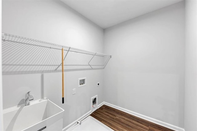 212 Birchwood Row, Canton, GA 30115 - washroom featuring hookup for a washing machine, hookup for an electric dryer, baseboards, dark wood-type flooring, and hookup for a gas dryer