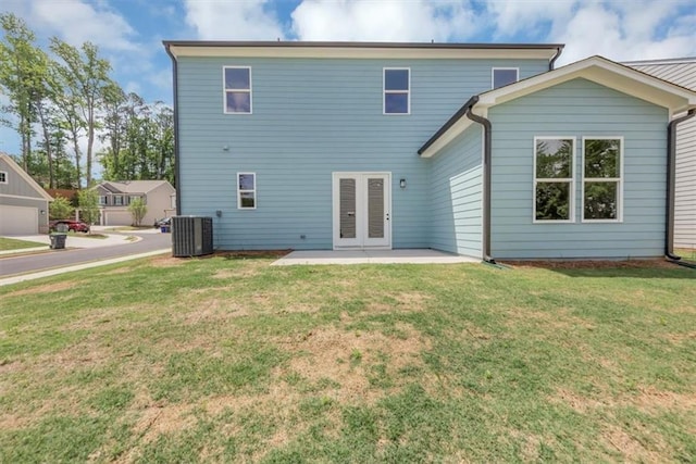 212 Birchwood Row, Canton, GA 30115 - rear view of house with central AC unit, french doors, a yard, and a patio