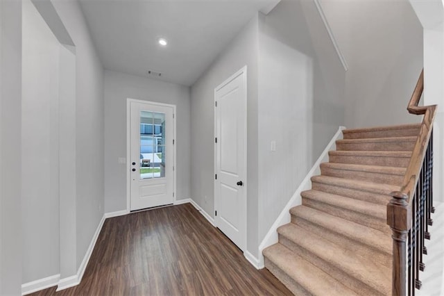 212 Birchwood Row, Canton, GA 30115 - entrance foyer featuring wood finished floors, stairway, baseboards, and recessed lighting