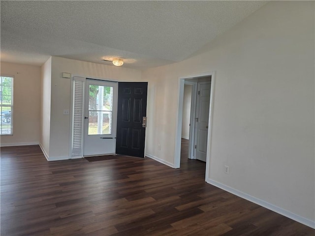 entryway with a textured ceiling, dark hardwood / wood-style flooring, and plenty of natural light