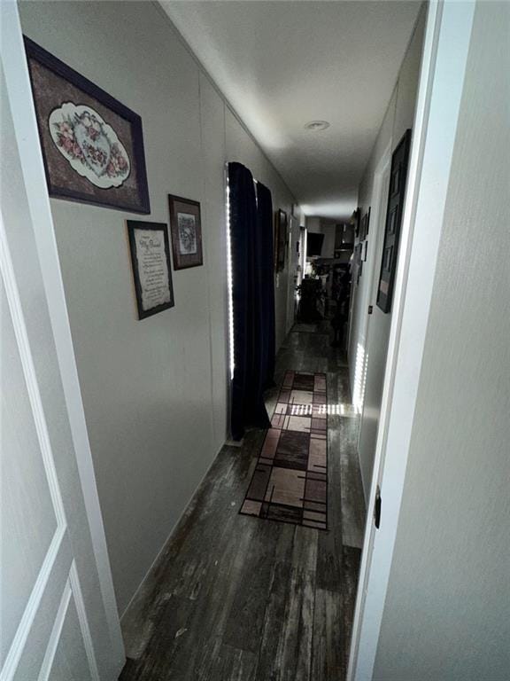 corridor featuring dark wood finished floors