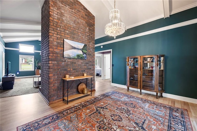191 Durham St, Dallas, GA 30132 - corridor featuring wood finished floors, a chandelier, and baseboards