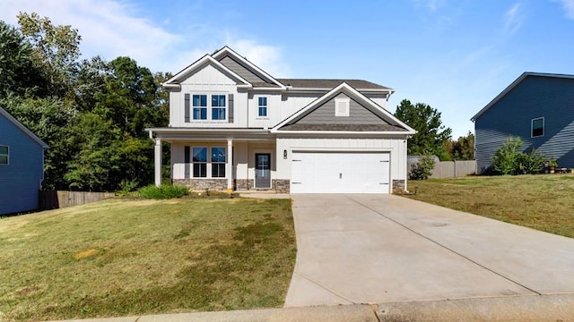 craftsman-style house with a front yard and a porch