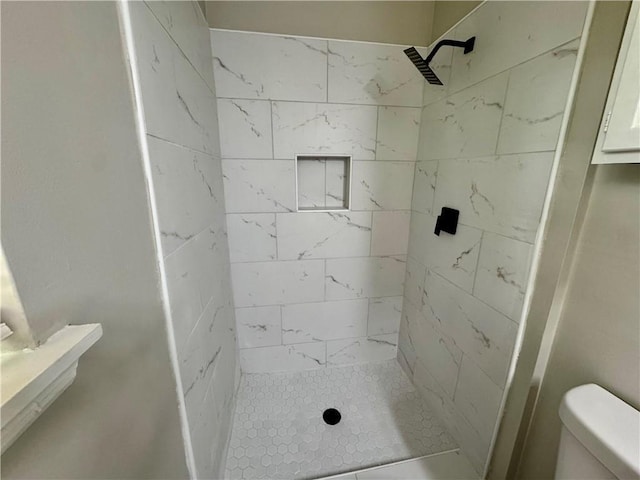 bathroom with a shower stall and toilet
