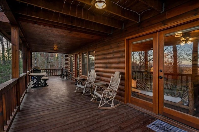 wooden deck with french doors