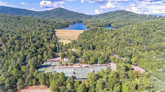 57 Shaggy Maple Ln, Big Canoe, GA 30143 - aerial overview of property's location with a heavily wooded area and a water and mountain view