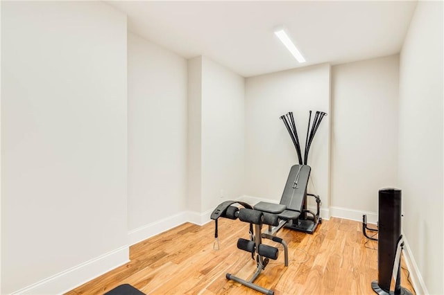 workout room featuring hardwood / wood-style floors