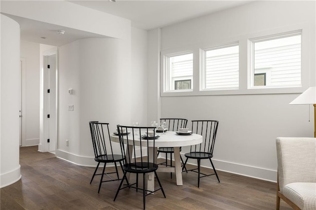 dining area with dark hardwood / wood-style floors