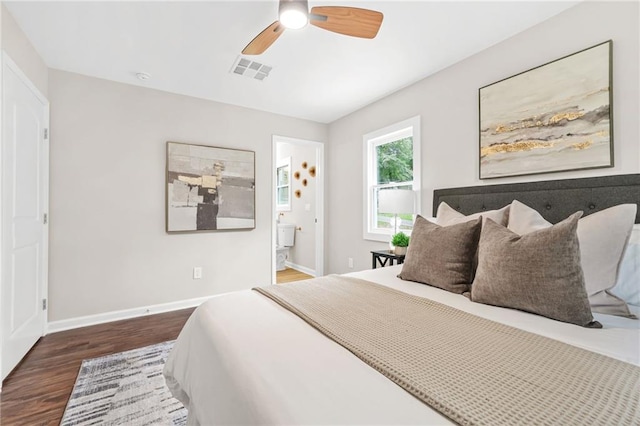 1675 White Oak Way, Decatur, GA 30032 - bedroom featuring wood finished floors, connected bathroom, and a ceiling fan