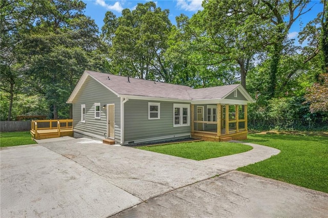 1675 White Oak Way, Decatur, GA 30032 - back of house featuring a deck, crawl space, driveway, a patio, and roof with shingles