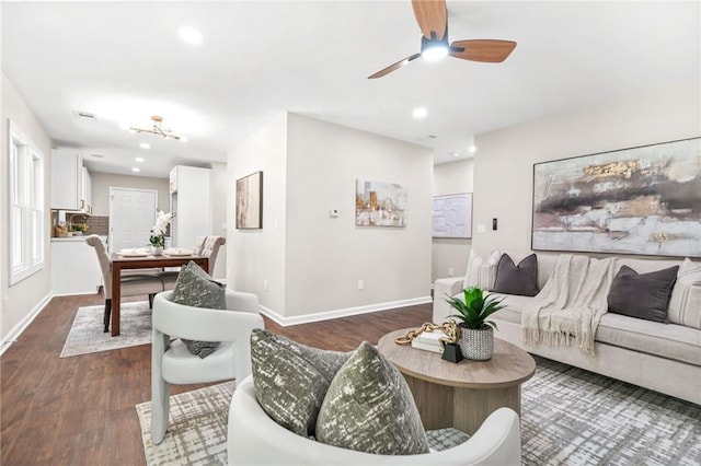 1675 White Oak Way, Decatur, GA 30032 - living area featuring ceiling fan, dark wood-style floors, and recessed lighting