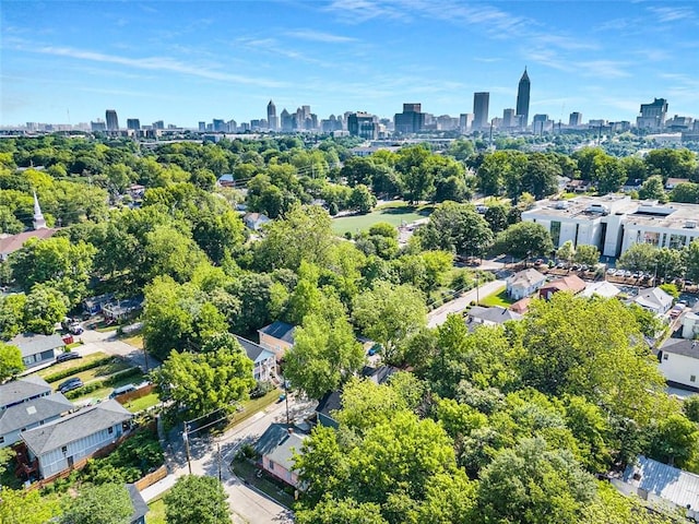 aerial view of a skyline view and a tree filled landscape