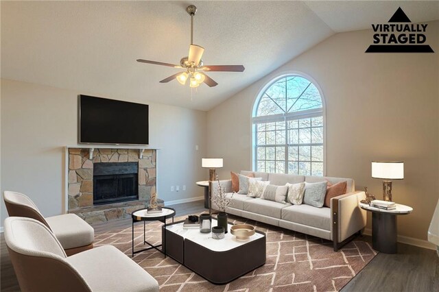 interior space with vaulted ceiling, dark hardwood / wood-style floors, and a chandelier