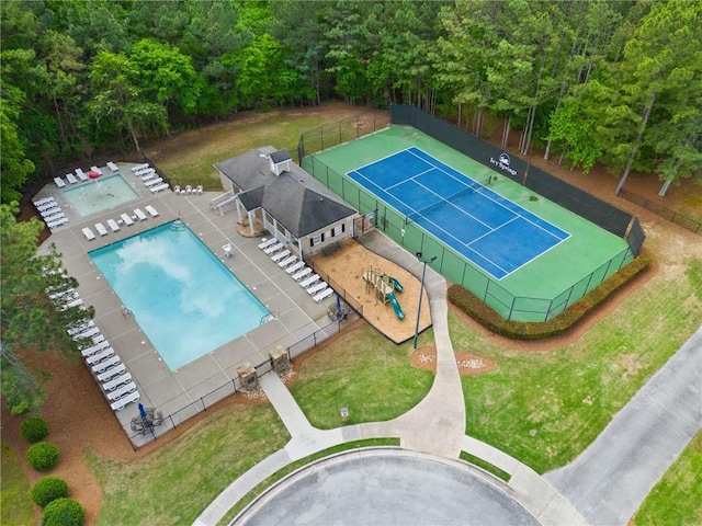 bird's eye view of a pool
