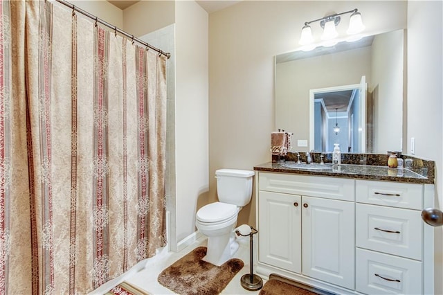 8240 Hurakan Creek Xing, Cumming, GA 30028 - bathroom featuring vanity, toilet, and a shower with shower curtain
