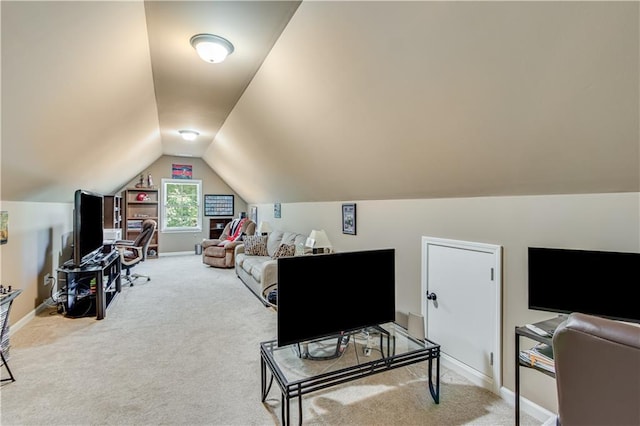 8240 Hurakan Creek Xing, Cumming, GA 30028 - carpeted living room with lofted ceiling, a desk, and baseboards