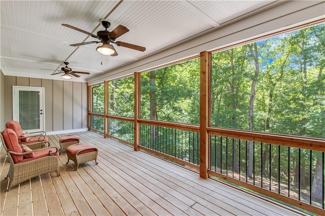 8240 Hurakan Creek Xing, Cumming, GA 30028 - sunroom with a ceiling fan, wood-type flooring, and a deck