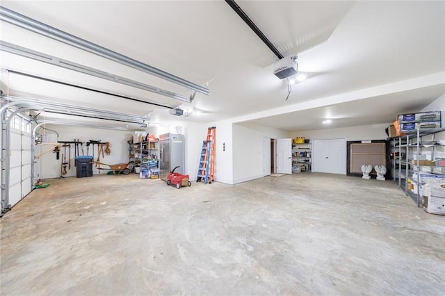 garage with a garage door opener