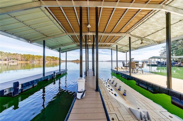 view of dock with a water view