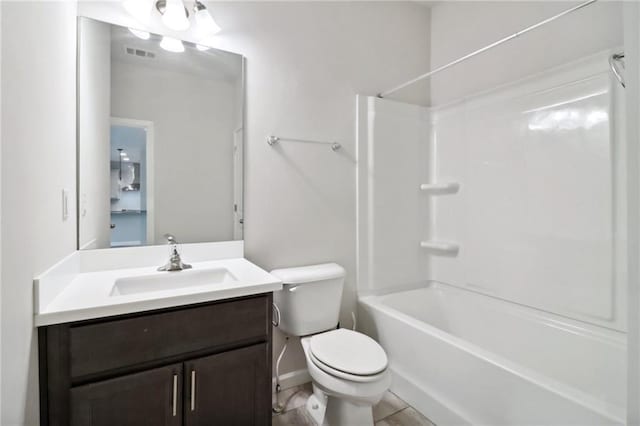 full bathroom with vanity, toilet, and shower / washtub combination