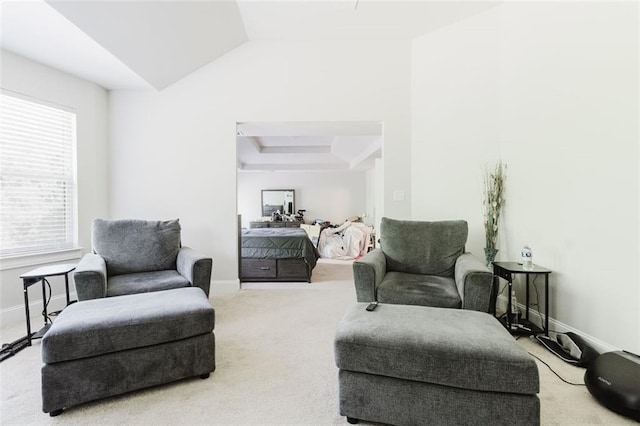 3241 Alhambra Cir, Hampton, GA 30228 - sitting room featuring carpet floors, baseboards, and lofted ceiling