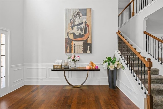 interior space with dark wood-type flooring