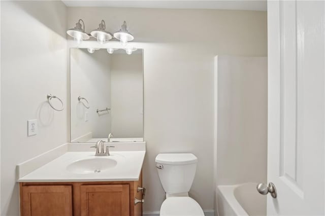 full bath with a shower, vanity, toilet, and a bath
