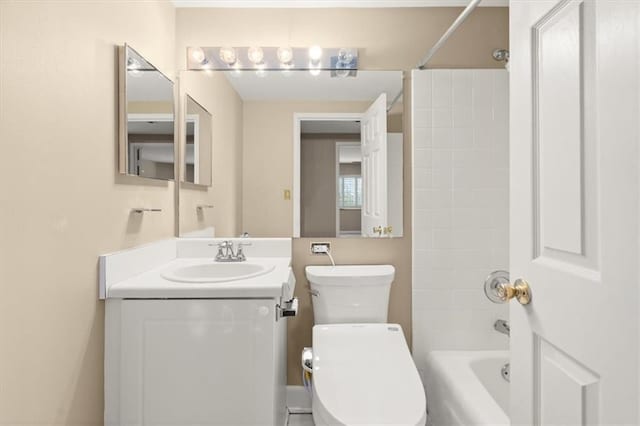 bathroom with shower / bath combination, vanity, and toilet