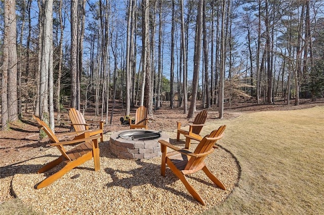 view of yard featuring an outdoor fire pit