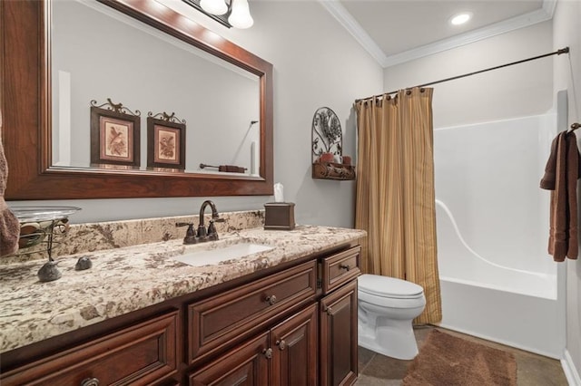 144 Canacaught Pl, Jasper, GA 30143 - full bath featuring vanity, toilet, crown molding, and shower / bath combination with curtain