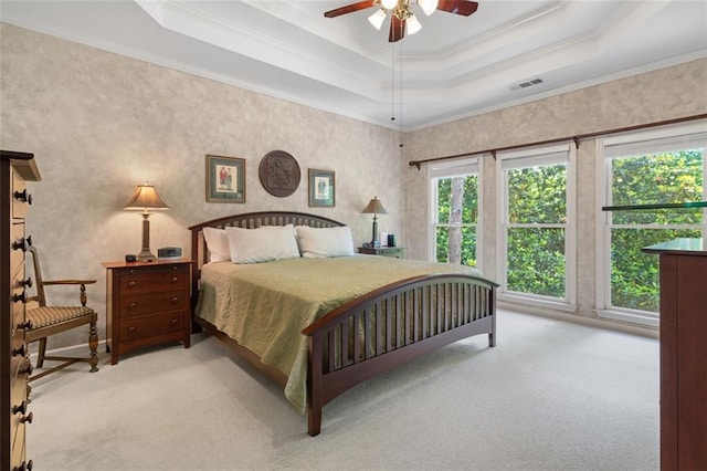 144 Canacaught Pl, Jasper, GA 30143 - carpeted bedroom featuring ornamental molding, a raised ceiling, and ceiling fan