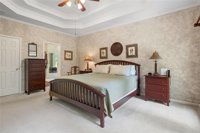 144 Canacaught Pl, Jasper, GA 30143 - carpeted bedroom featuring a raised ceiling, crown molding, and a ceiling fan