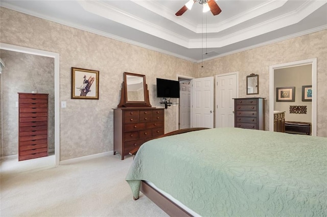 144 Canacaught Pl, Jasper, GA 30143 - bedroom featuring a raised ceiling, crown molding, carpet, a ceiling fan, and ensuite bathroom