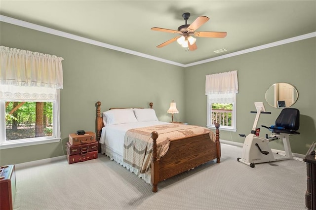 144 Canacaught Pl, Jasper, GA 30143 - bedroom featuring carpet floors, ornamental molding, baseboards, and a ceiling fan