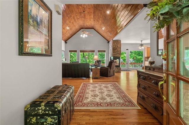 144 Canacaught Pl, Jasper, GA 30143 - hallway featuring wood ceiling, wood finished floors, and high vaulted ceiling