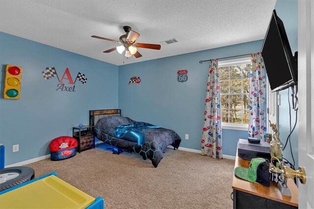 127 Hyde Way, Dallas, GA 30157 - carpeted bedroom featuring ceiling fan, baseboards, a textured ceiling, and visible vents
