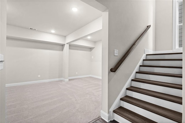 stairway featuring carpet floors