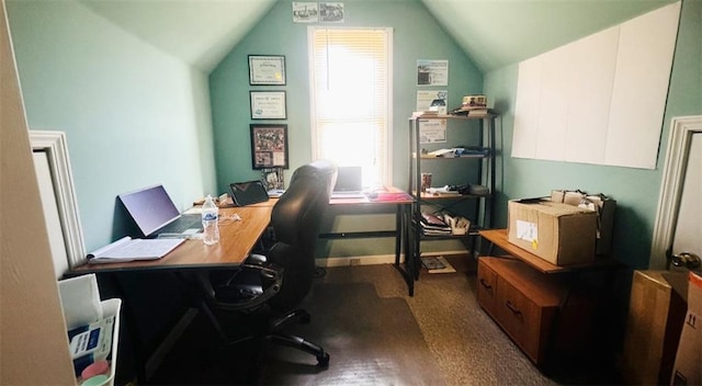 office area with lofted ceiling