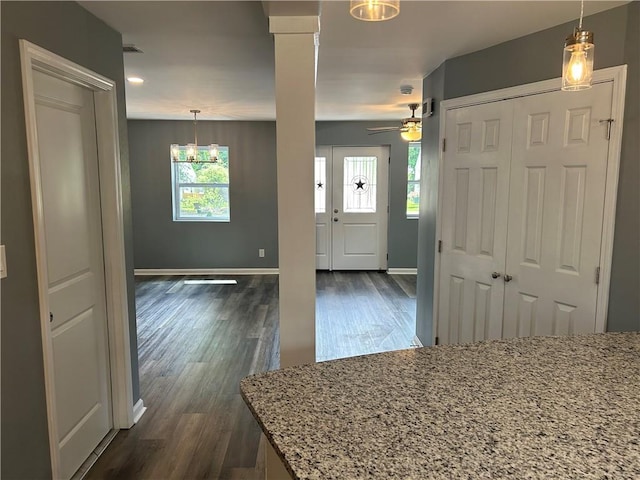5090 Lorraine Pl, Forest Park, GA 30297 - foyer entrance with baseboards, dark wood-style flooring, and ceiling fan