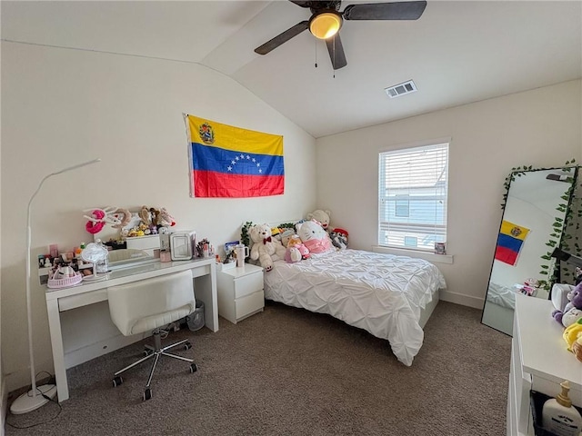 114 Garrison Dr, Winder, GA 30680 - carpeted bedroom with vaulted ceiling and ceiling fan