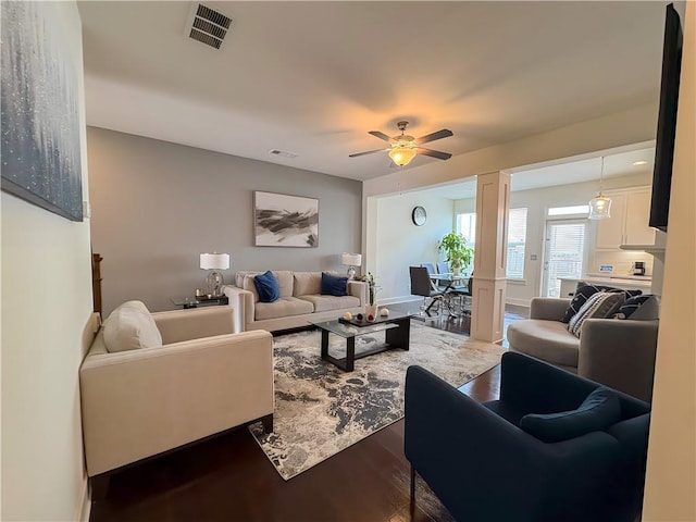 114 Garrison Dr, Winder, GA 30680 - living room featuring wood finished floors and a ceiling fan