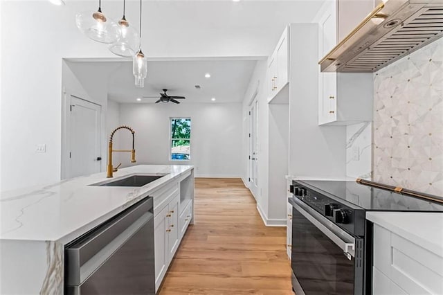 1835 Taylor Ave, East Point, GA 30344 - kitchen featuring dishwasher, range with electric cooktop, under cabinet range hood, white cabinets, and recessed lighting