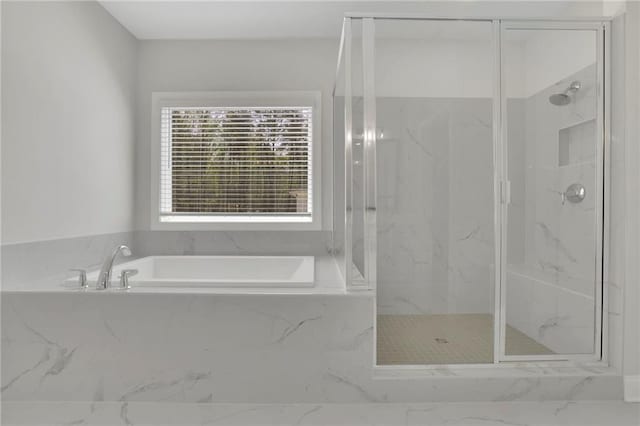 399 Tillman Pass, Woodstock, GA 30188 - bathroom featuring a marble finish shower and a garden tub